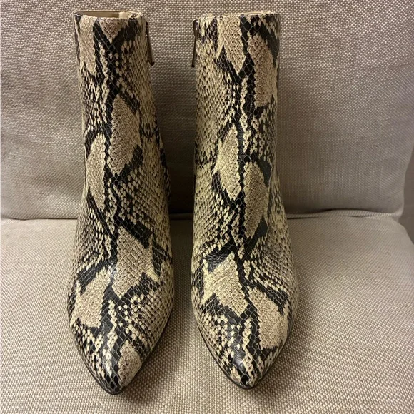 Sam Edelman Snake-Print Pointed Ankle Boots - Beige & Black - Picture 5 of 10